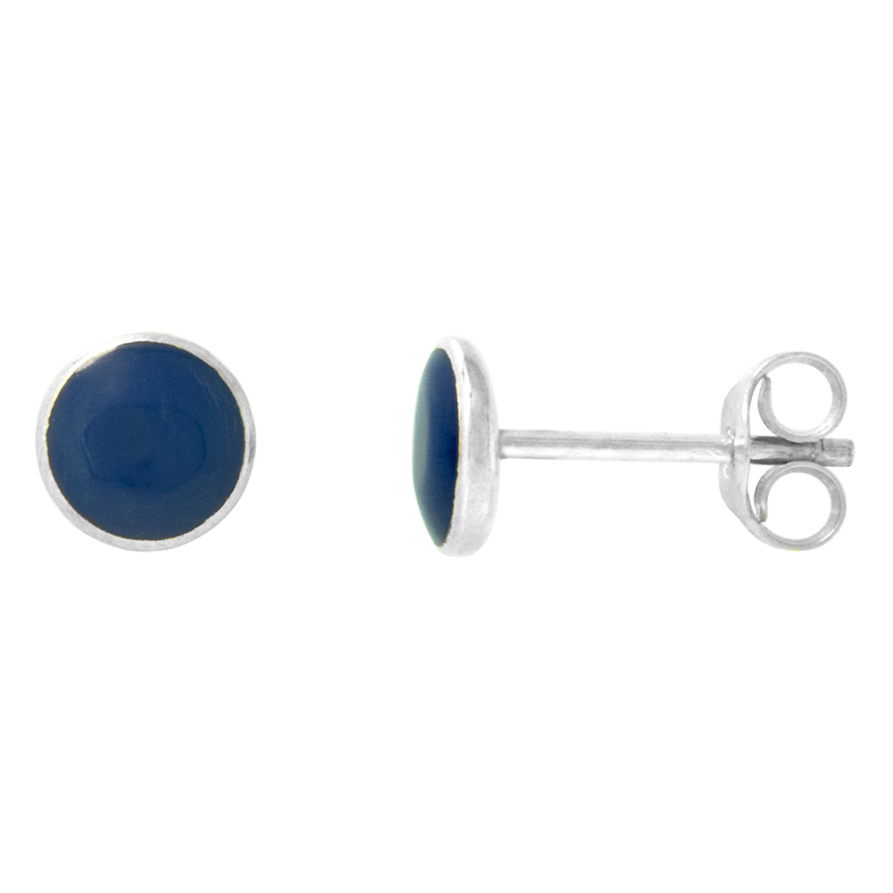 Sterling Silver 6mm Round Navy Blue Resin Stud Earrings Nose Studs, 3/16 inch