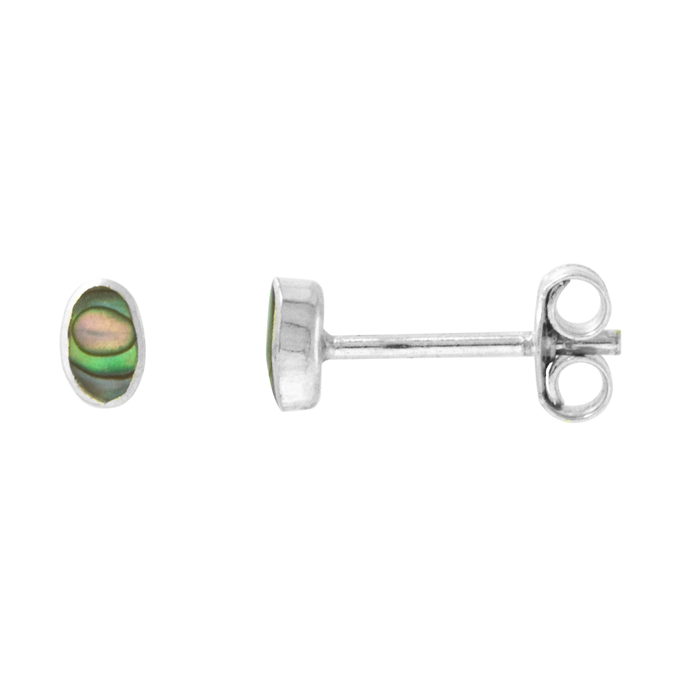 Tiny Sterling Silver 5mm Oval Abalone Shell Stud Earrings Nose Studs, 3/16 inch