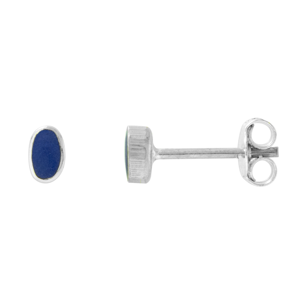 Tiny Sterling Silver 5mm Oval Lapis Lazuli Stud Earrings Nose Studs, 3/16 inch