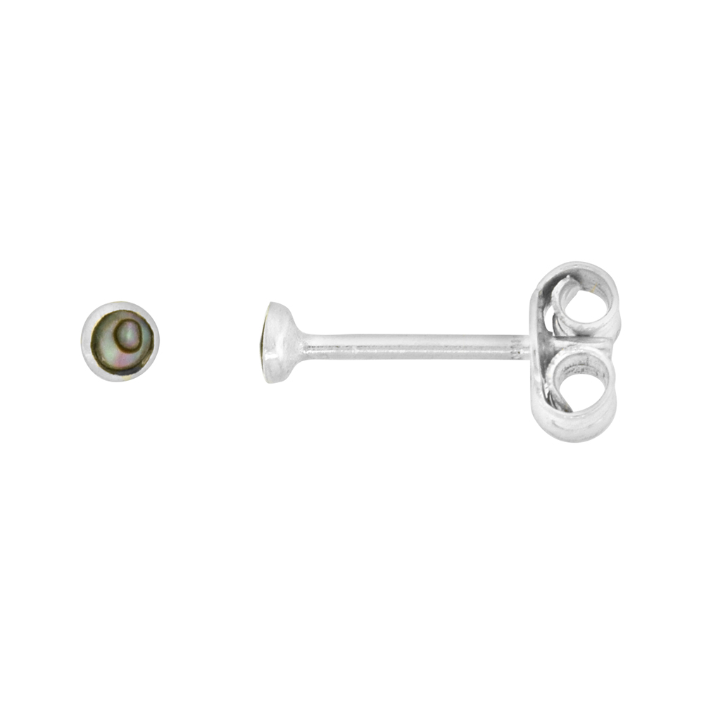 2MM TINY STERLING SILVER ABALONE SHELL STUD EARRINGS FOR WOMENS NOSE STUDS 3/32 INCH ROUND