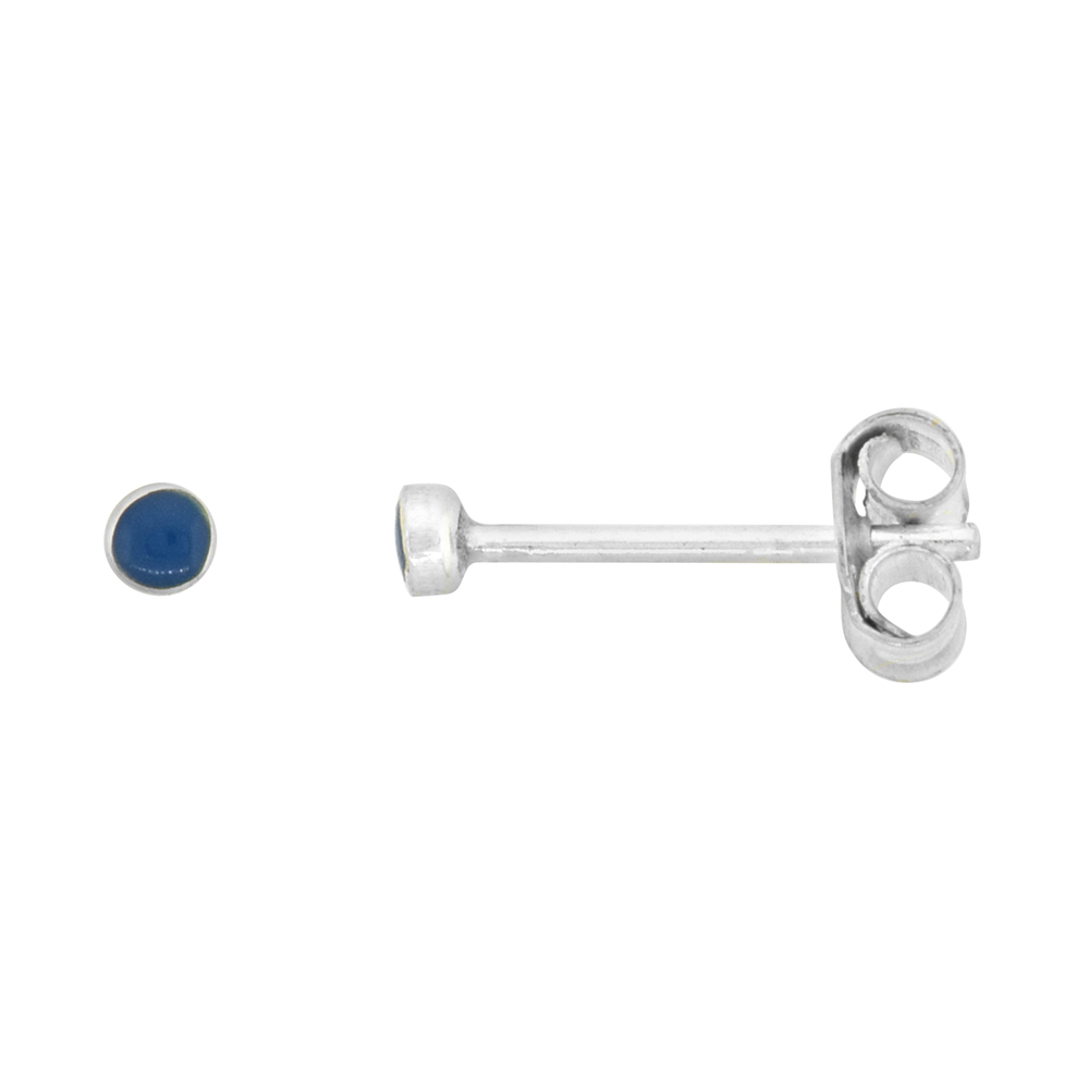2mm Tiny Sterling Silver Blue Agate Stud Earrings for Womens Nose Studs 3/32 inch Round