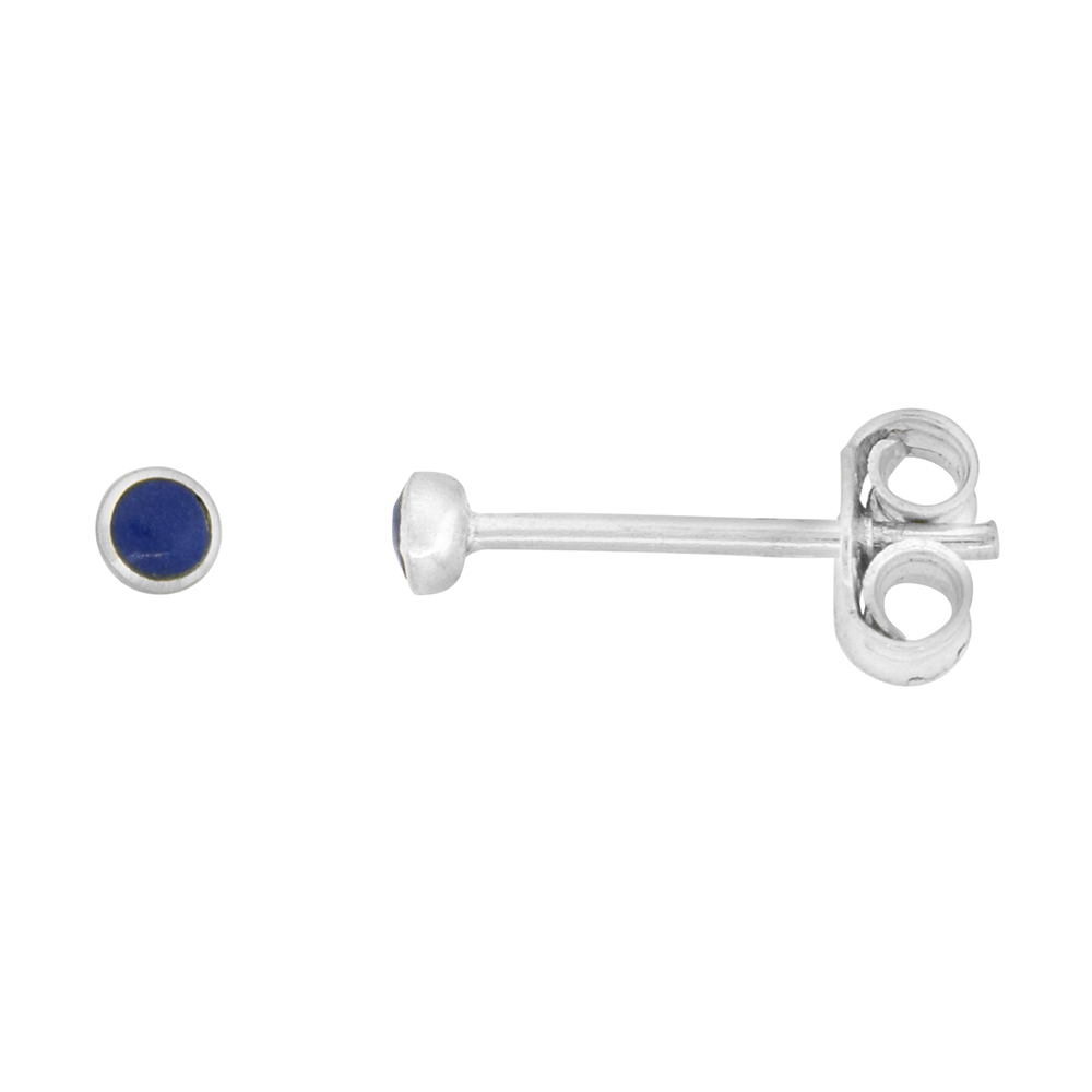 2mm Tiny Sterling Silver Lapis Lazuli Stud Earrings for Womens Nose Studs 3/32 inch Round