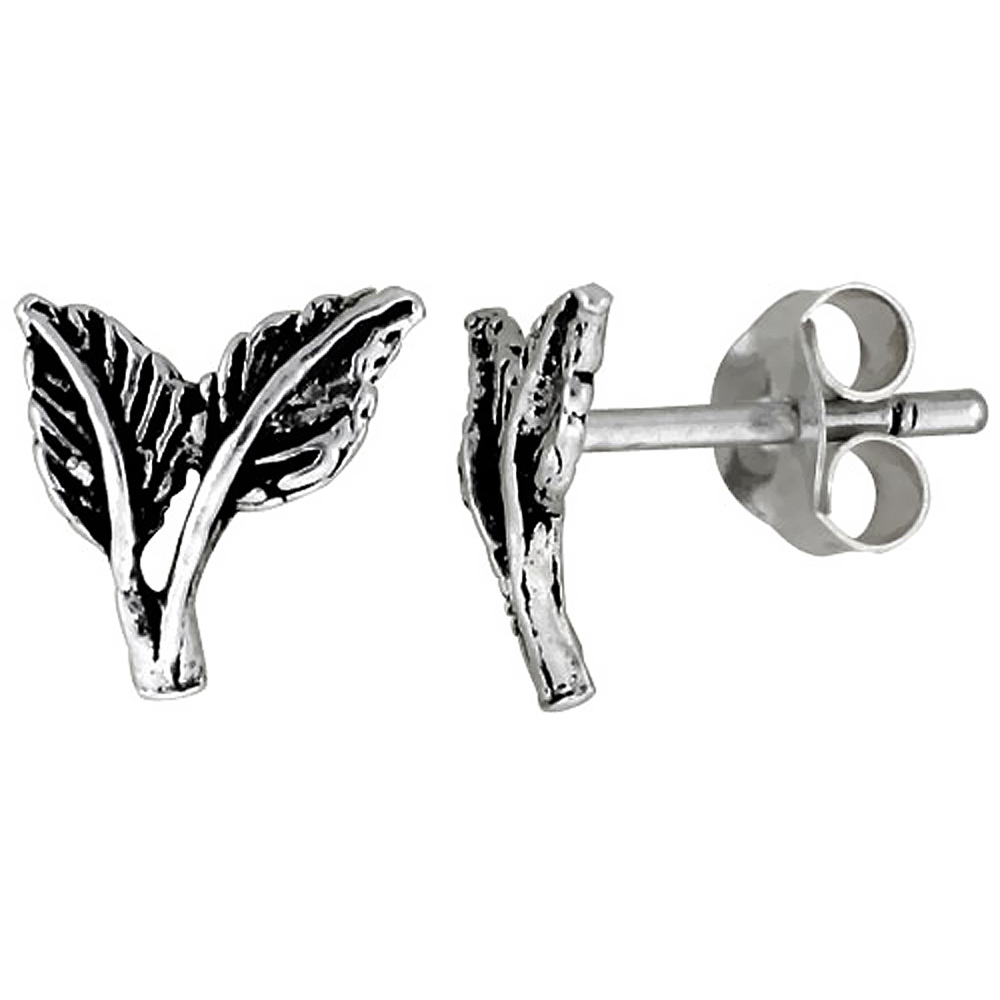 TINY STERLING SILVER DOUBLE LEAF STUD EARRINGS 5/16 INCH