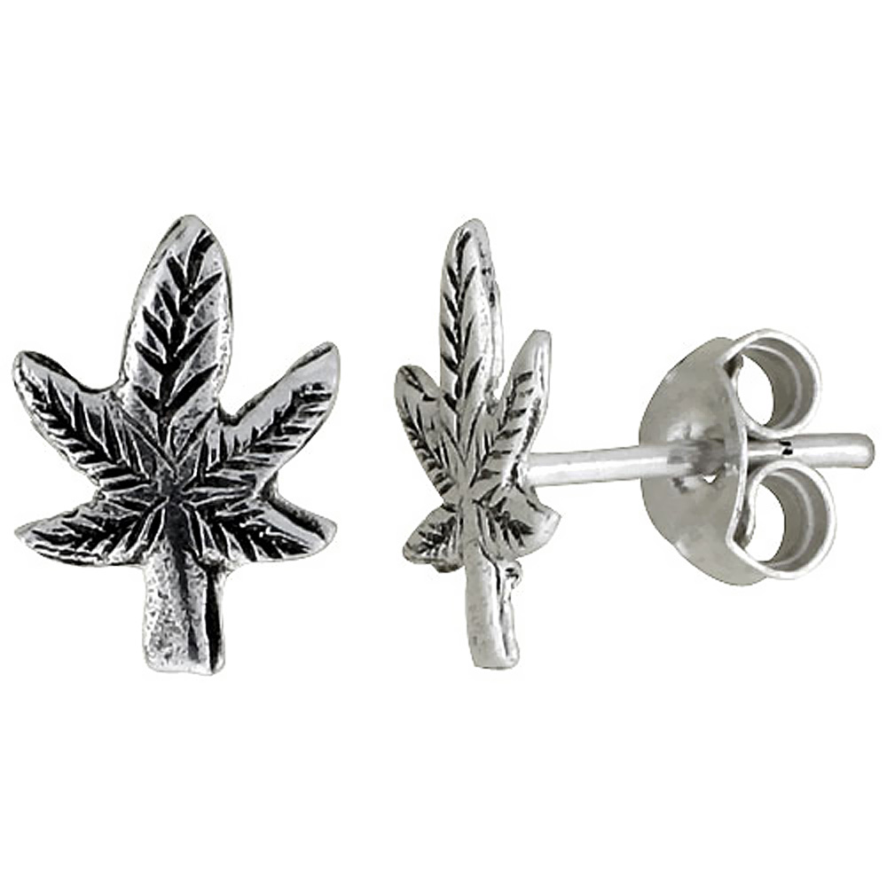 TINY STERLING SILVER POT LEAF STUD EARRINGS 5/16 INCH