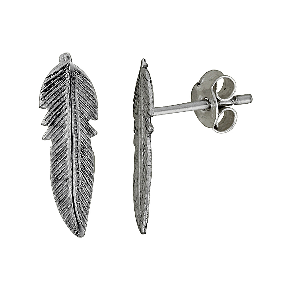 TINY STERLING SILVER FEATHER STUD EARRINGS 5/8 INCH