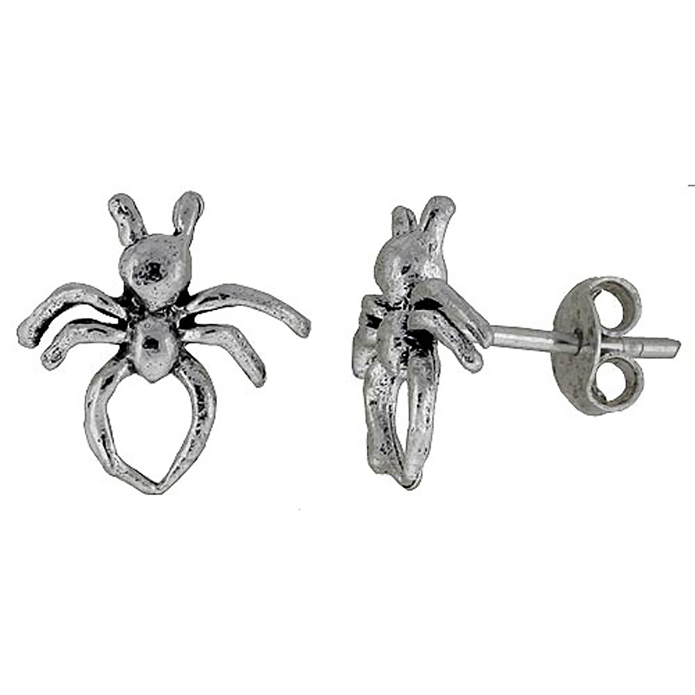 TINY STERLING SILVER SPIDER STUD EARRINGS 1/2 INCH