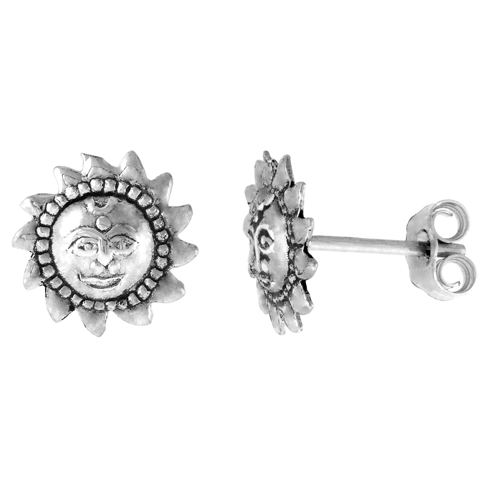 TINY STERLING SILVER SUN STUD EARRINGS 3/8 INCH
