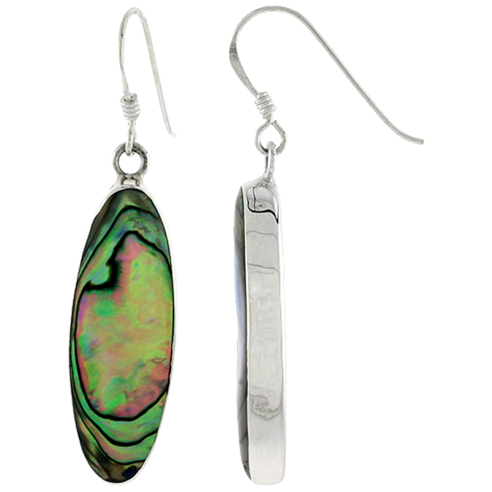 Sterling Silver Oval Abalone Shell Inlay Earrings, 1 1/8" (28 mm) tall 
