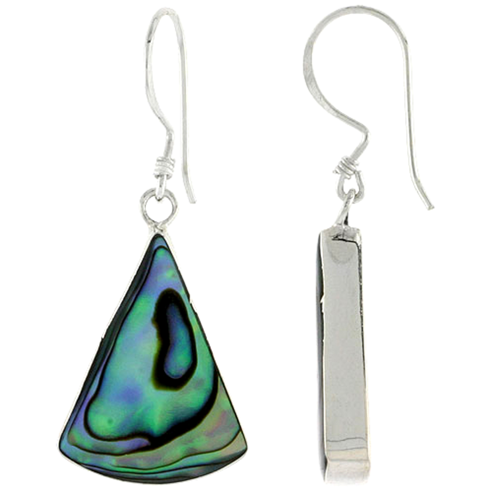 Sterling Silver Triangular Abalone Shell Inlay Earrings, 7/8" (22 mm) tall 