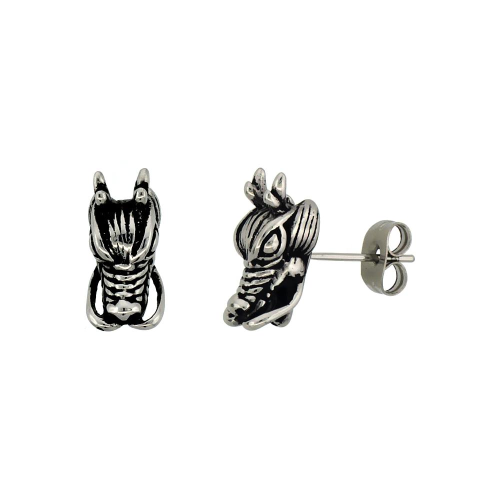 Stainless Steel Chinese Dragon Earrings, 1/2 inch