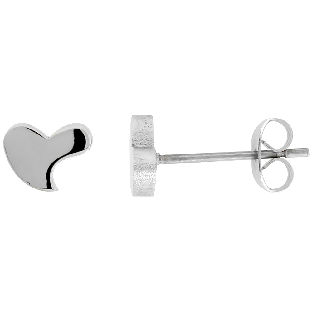 Small Stainless Steel Hearts Stud Earrings 1/4 inch