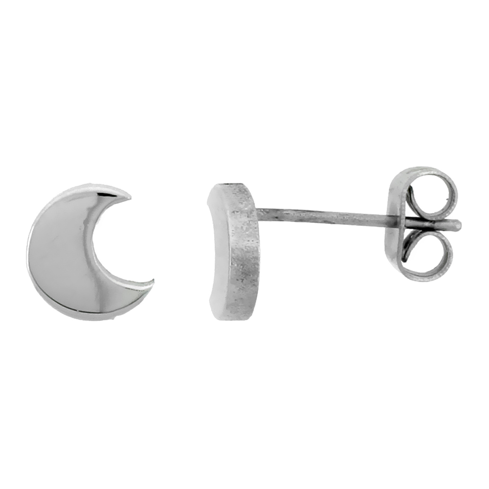 Small Stainless Steel Crescent Moon Stud Earrings 1/4 inch