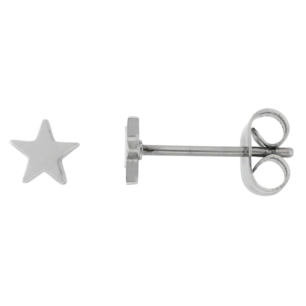 10 Pair Pack Tiny Stainless Steel Star Stud Earrings 3/16 inch