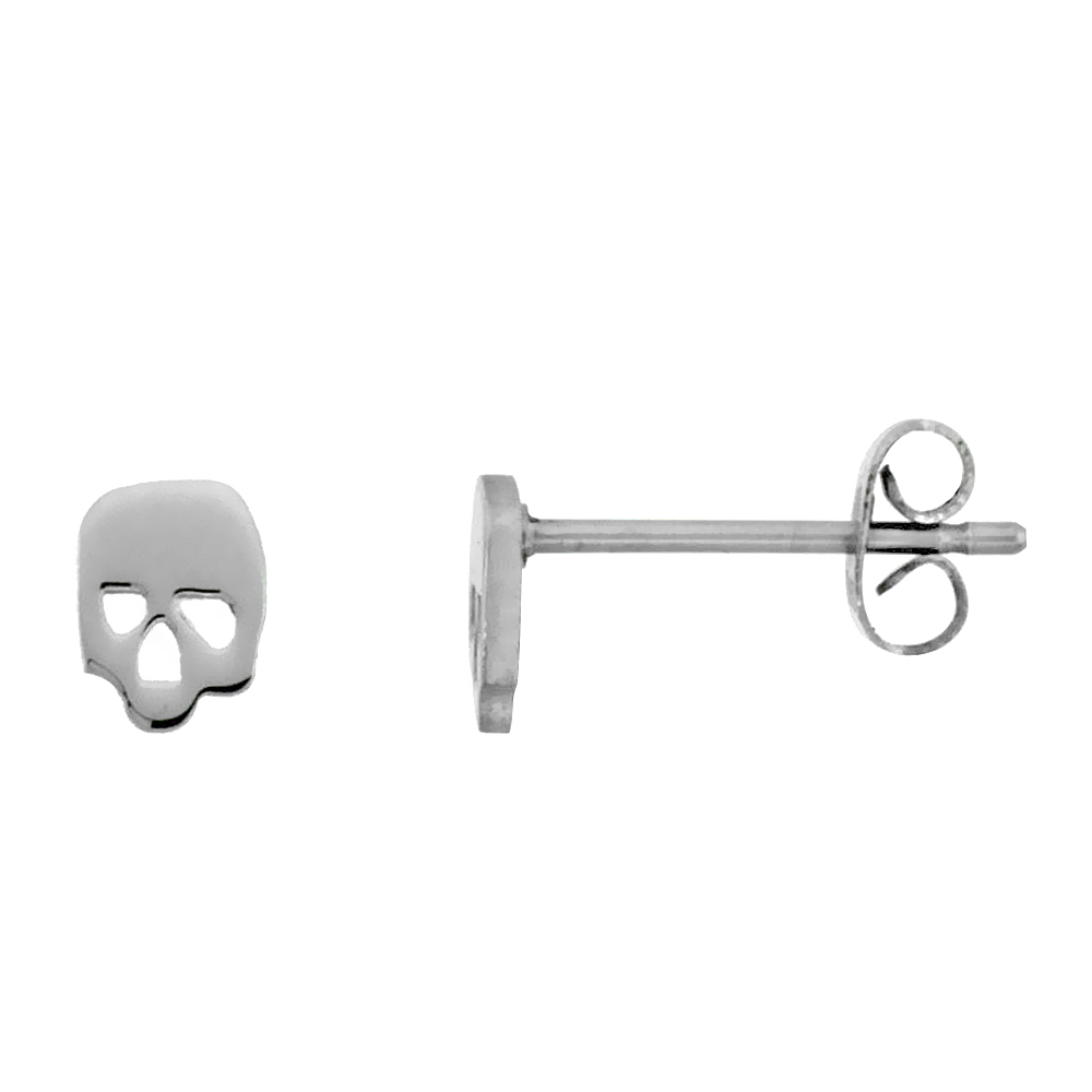 Stainless Steel Tiny Skull Stud Earrings 1/4 inch round