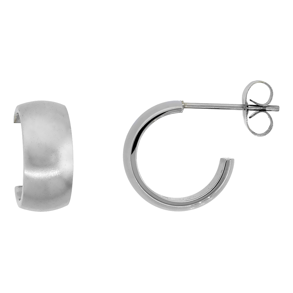 Stainless Steel Tiny Post Hoop Earrings Brushed Finish, 1/2 inch