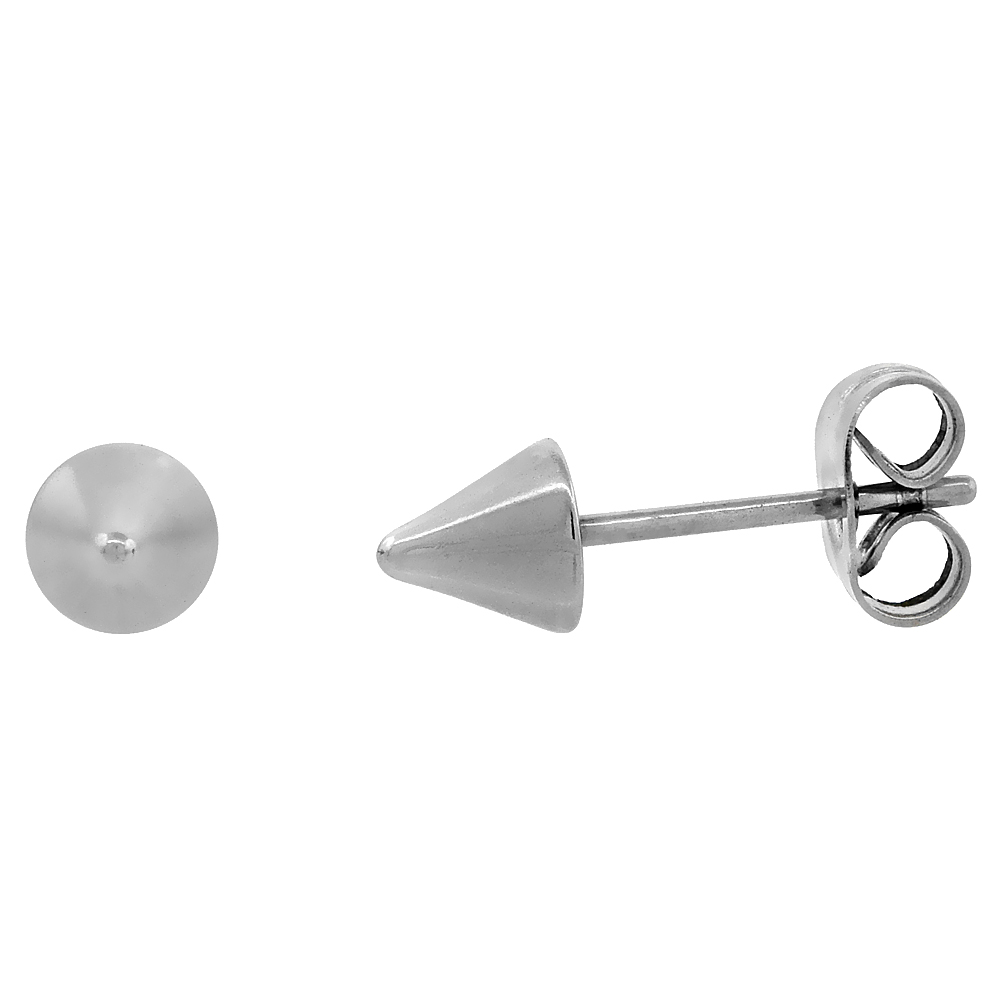 Stainless Steel Tiny Cone Spike Stud Earrings 3/16 inch Round