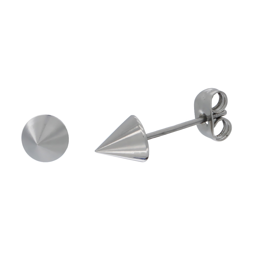 10 PAIR PACK Stainless Steel Cone Spike Stud Earrings 1/4 inch Round