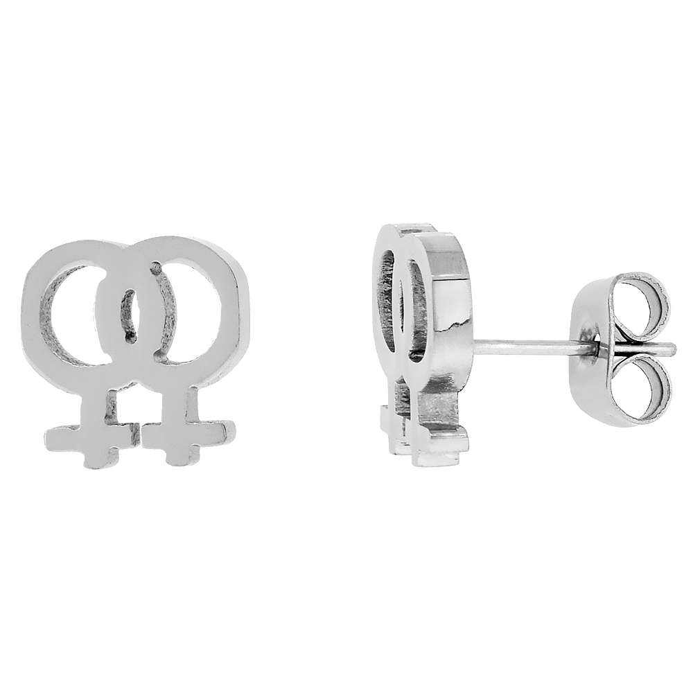 Stainless Steel Lesbian Symbol Earrings, 3/8 inch wide