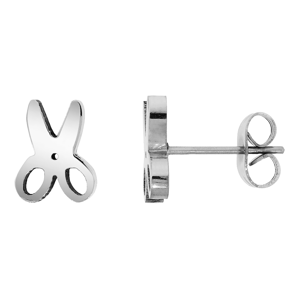3 PAIR PACK Small Stainless Steel Scissors Stud Earrings, 3/8 inch