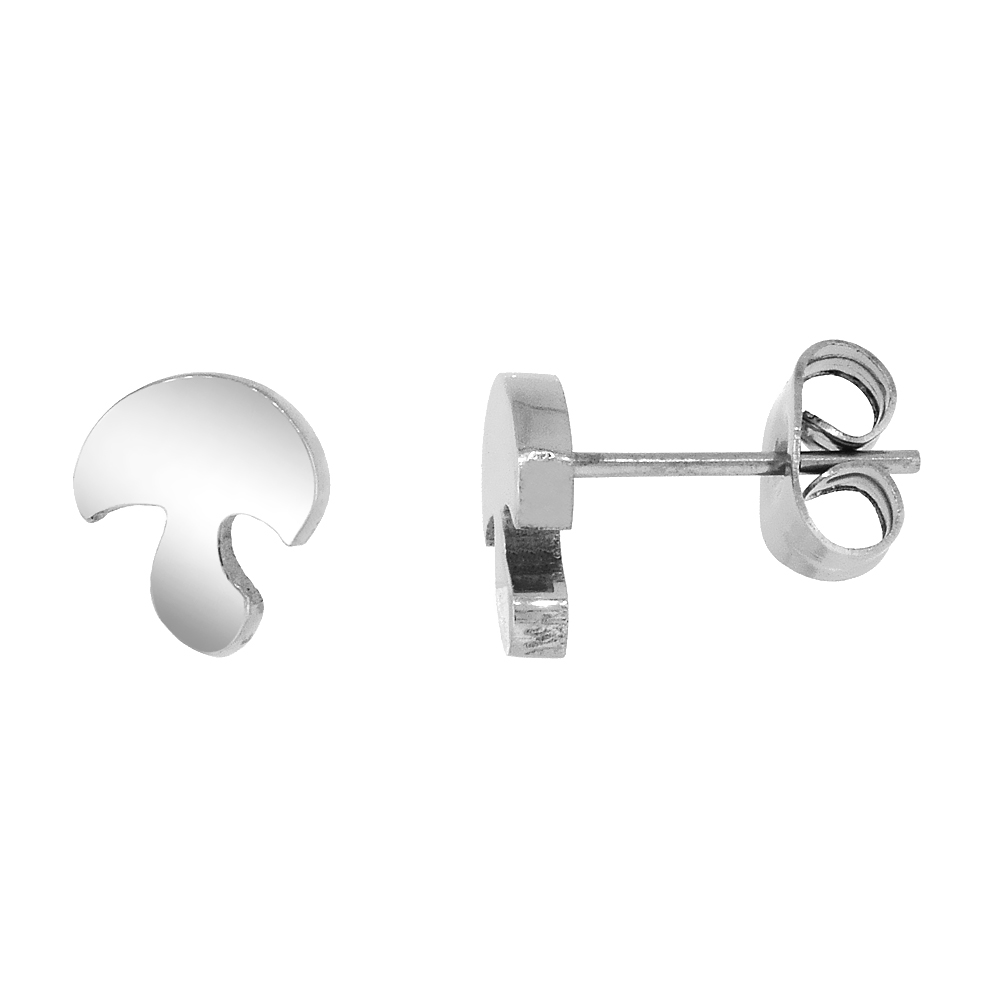 Small Stainless Steel Mushroom Stud Earrings, 3/8 inch