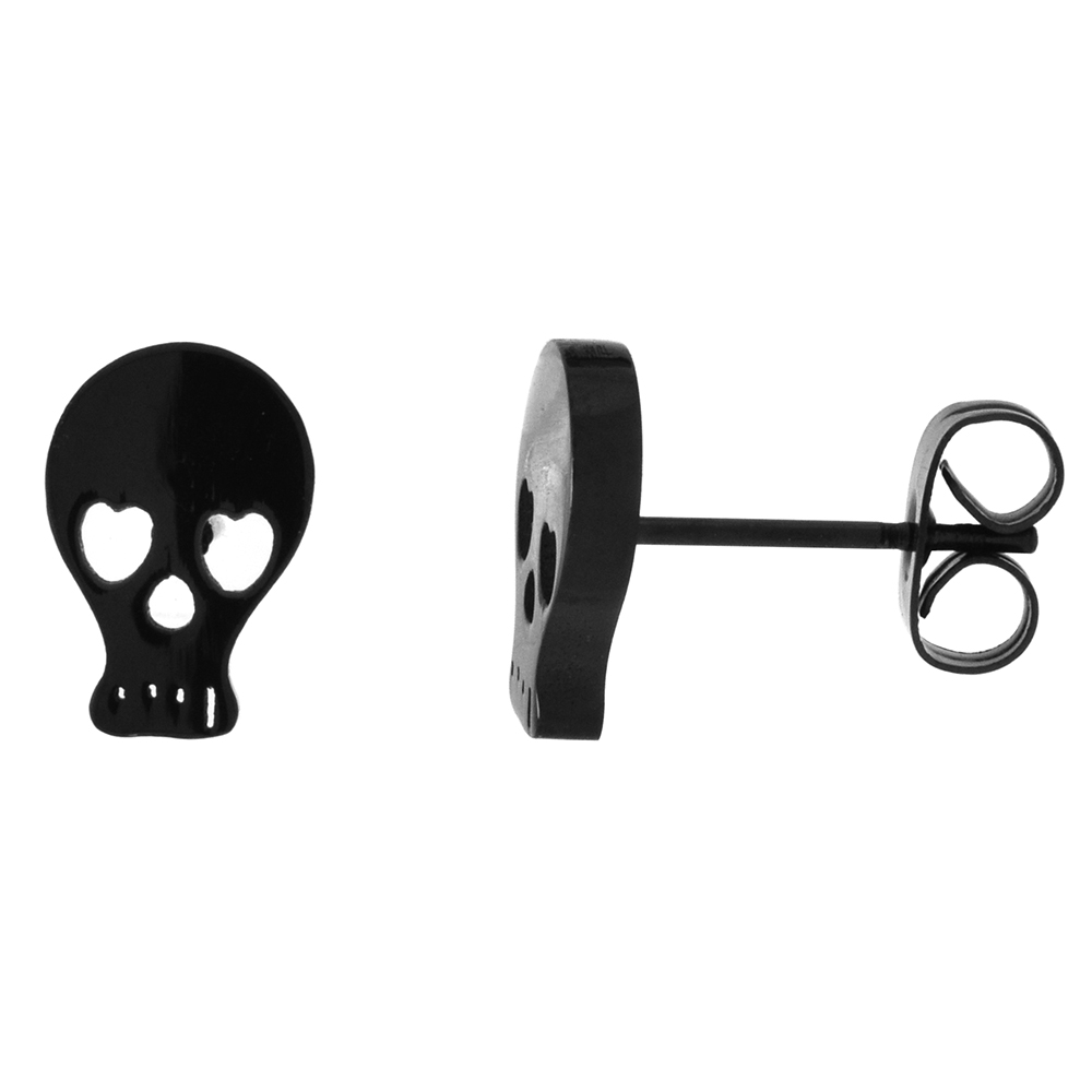 Small Stainless Steel Skull Stud Earrings, 3/8 inch