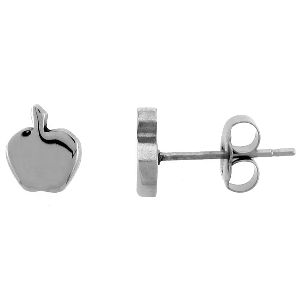 Small Stainless Steel Apple Stud Earrings 3/8 inch