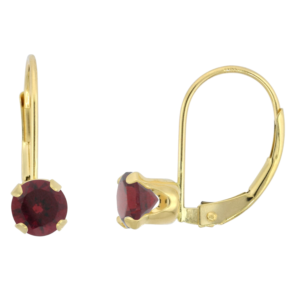 10k Yellow Gold Natural Garnet Leverback Earrings 5mm Round 1 ct, 9/16 inch