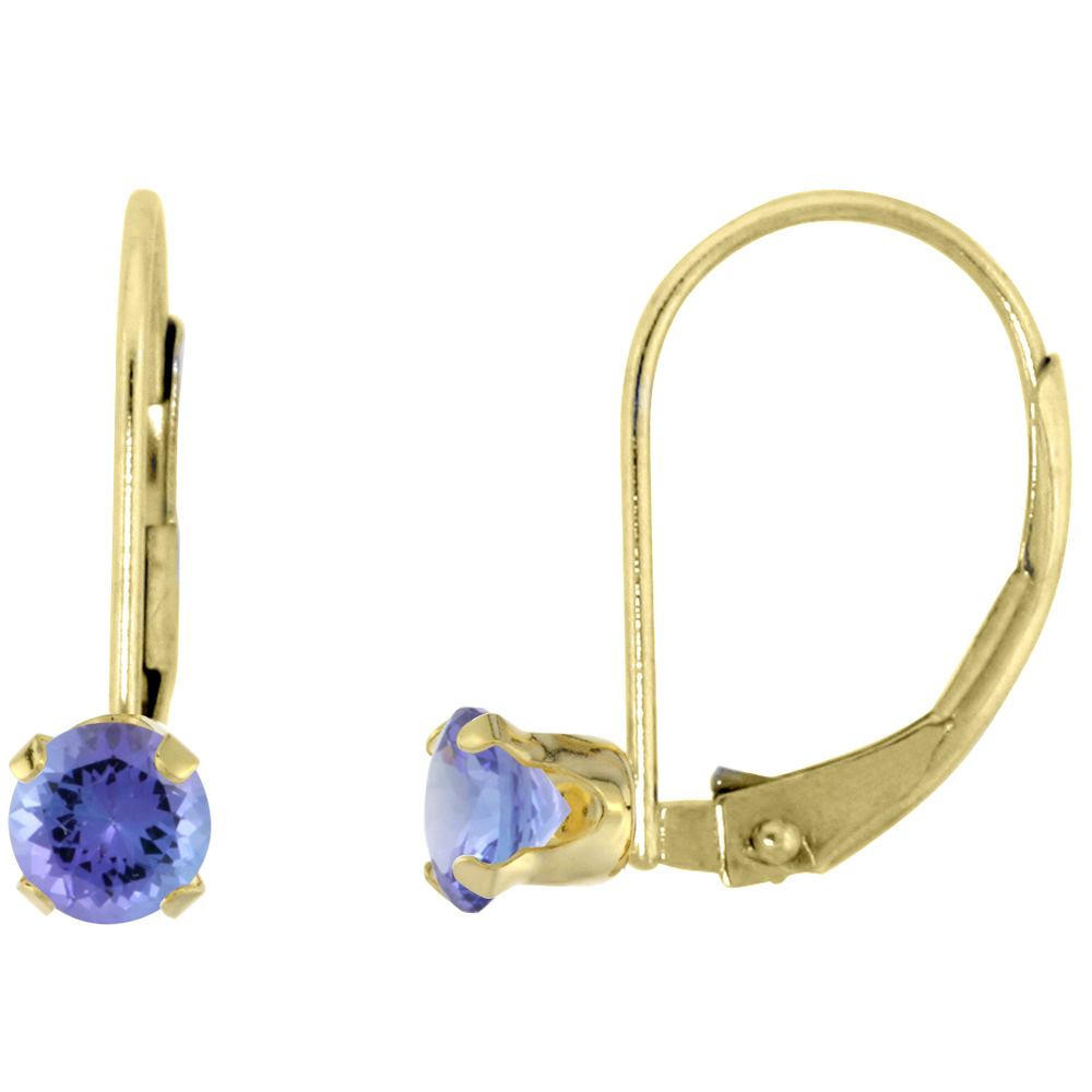 10k Yellow Gold Natural Tanzanite Leverback Earrings 3mm Round 0.22 ct, 9/16 inch
