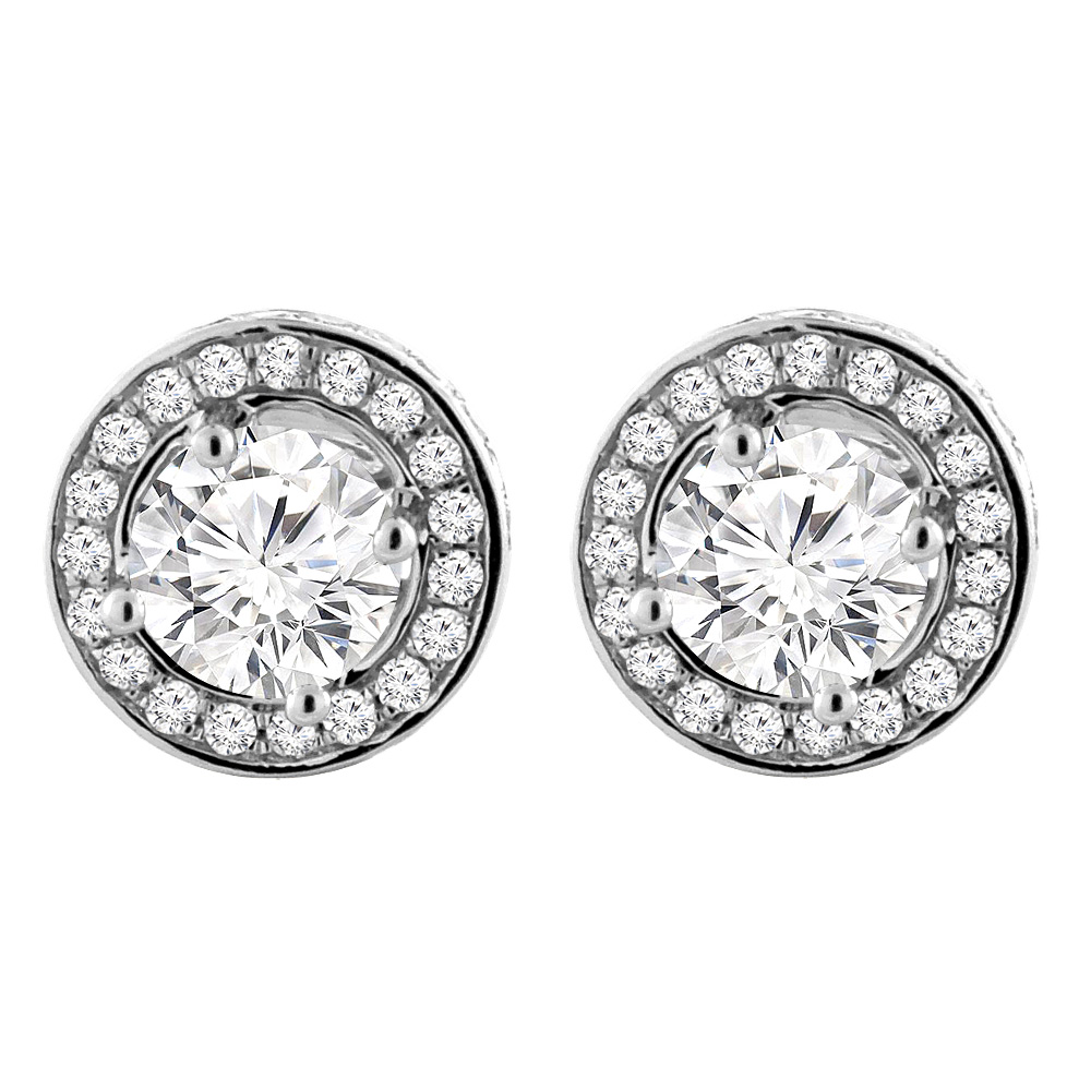 14K WHITE GOLD 1.3 CTTW GENUINE DIAMOND EARRINGS HALO ROUND 4.8 MM