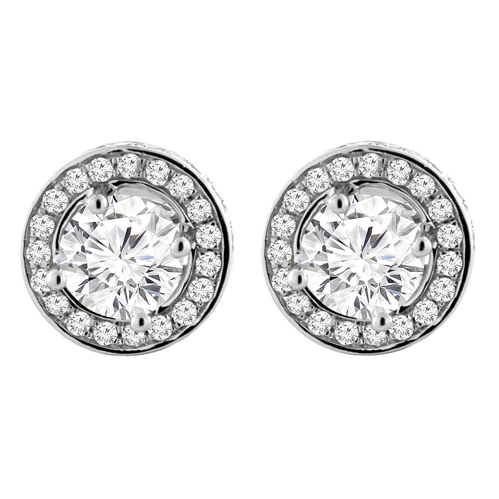 14K White Gold 1.3 cttw Genuine Diamond Earrings Halo Round 4.8 mm