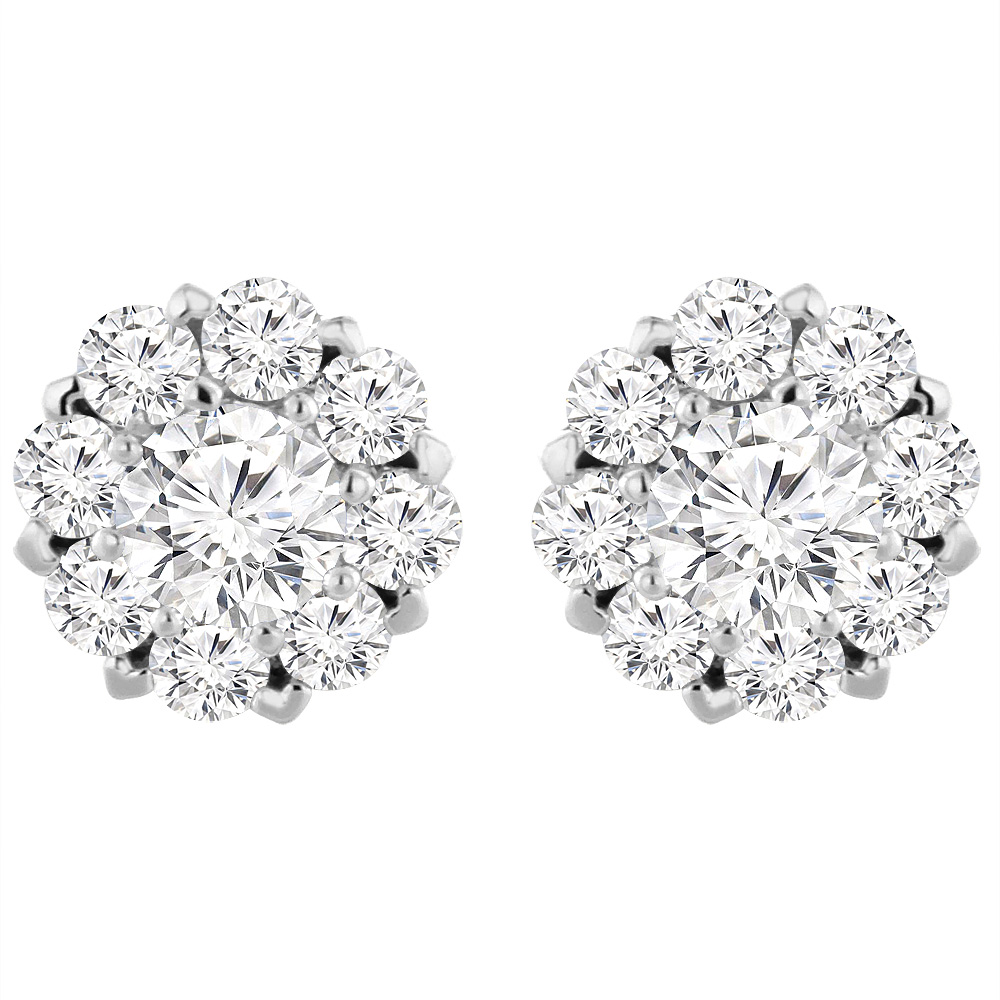 14K White Gold 2.5 cttw Genuine Diamond Earrings Halo Round 5.5 mm