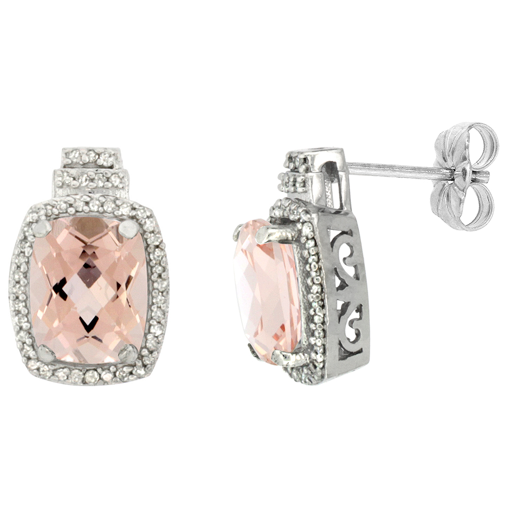 10K WHITE GOLD 0.29 CTTW DIAMOND NATURAL MORGANITE EARRINGS OCTAGON CUSHION 8X6 MM