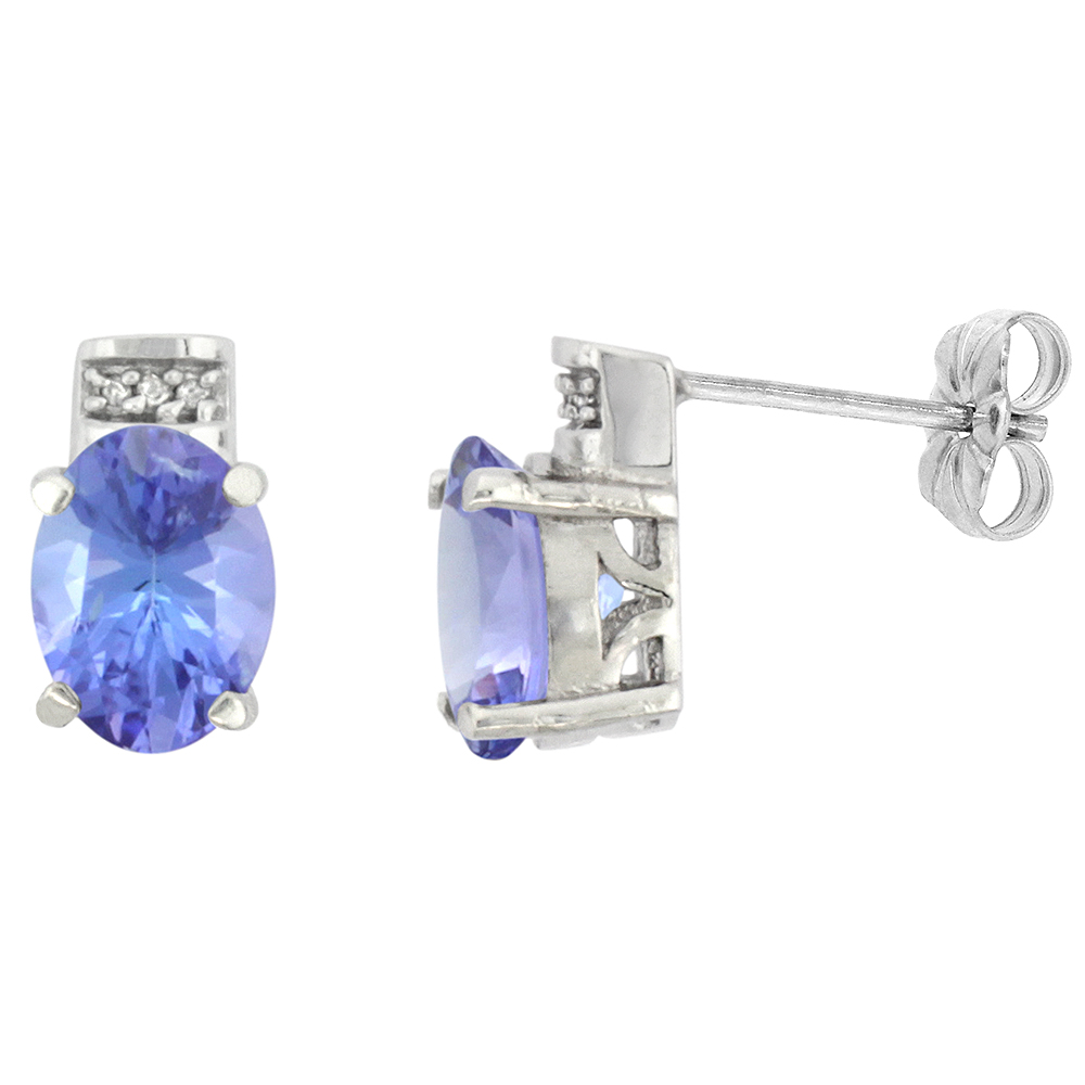 10K WHITE GOLD DIAMOND NATURAL TANZANITE EARRINGS OVAL 8X6 MM