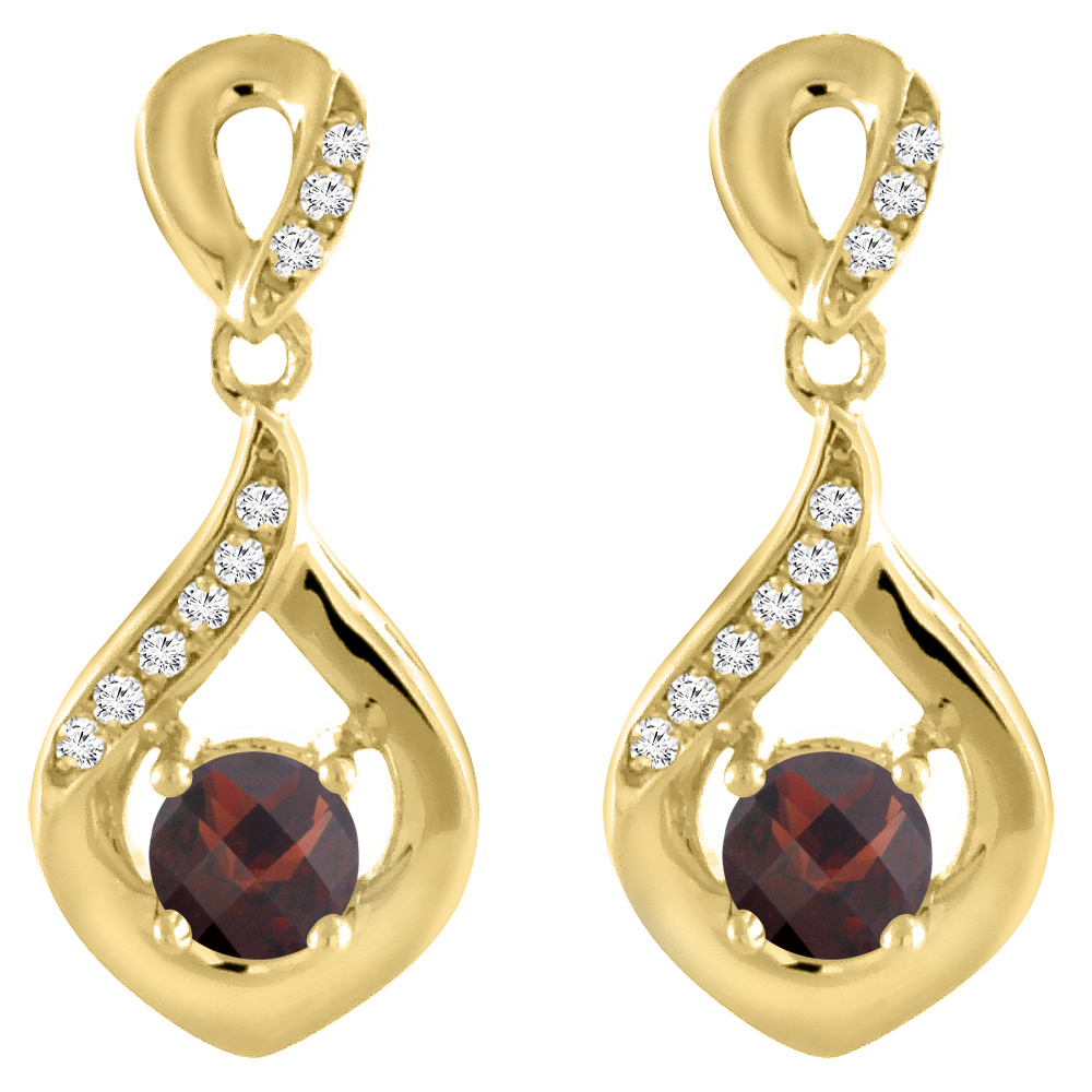 14K Yellow Gold Natural Garnet Earrings with Diamond Accents Round 4 mm