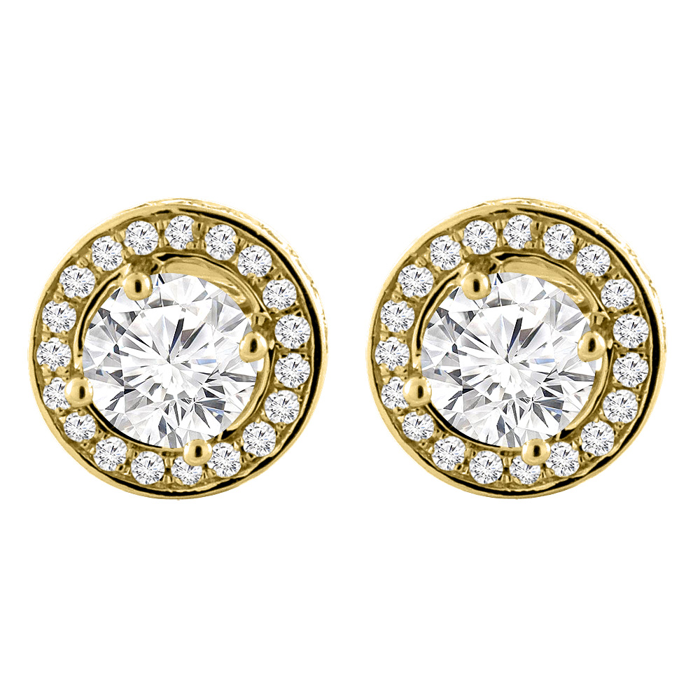 14K YELLOW GOLD 1.3 CTTW GENUINE DIAMOND EARRINGS HALO ROUND 4.8 MM