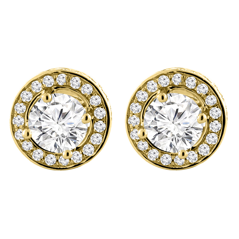 14K Yellow Gold 1.3 cttw Genuine Diamond Earrings Halo Round 4.8 mm
