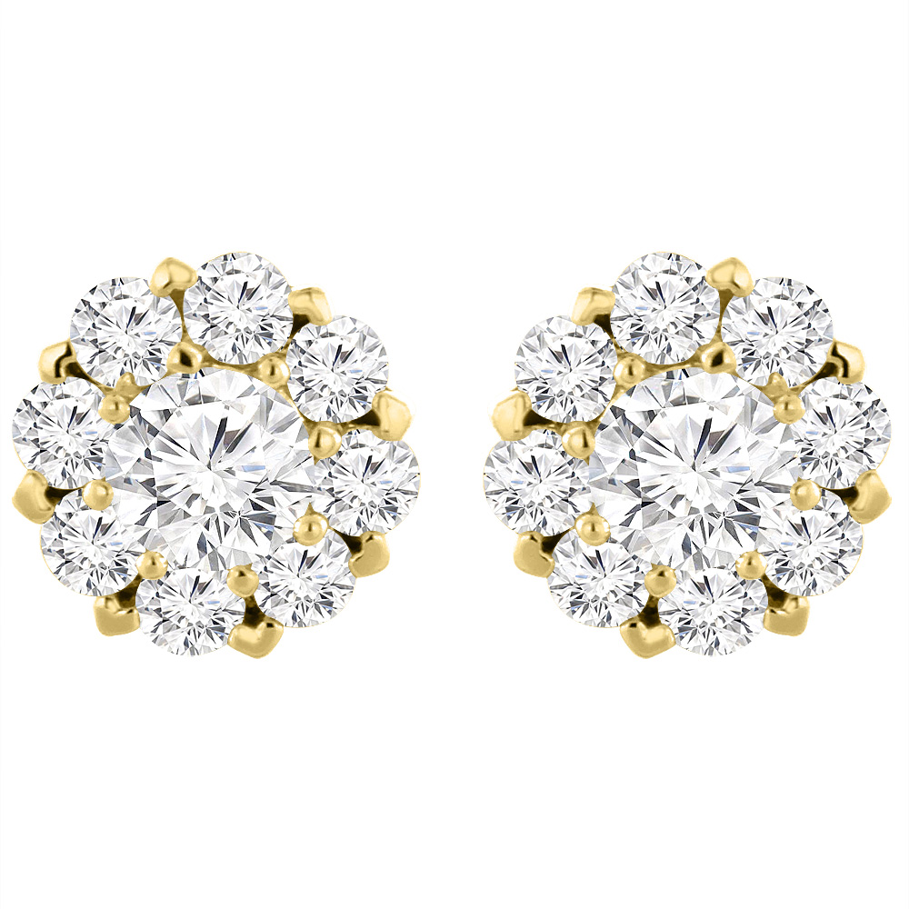 14K YELLOW GOLD 2.5 CTTW GENUINE DIAMOND EARRINGS HALO ROUND 5.5 MM