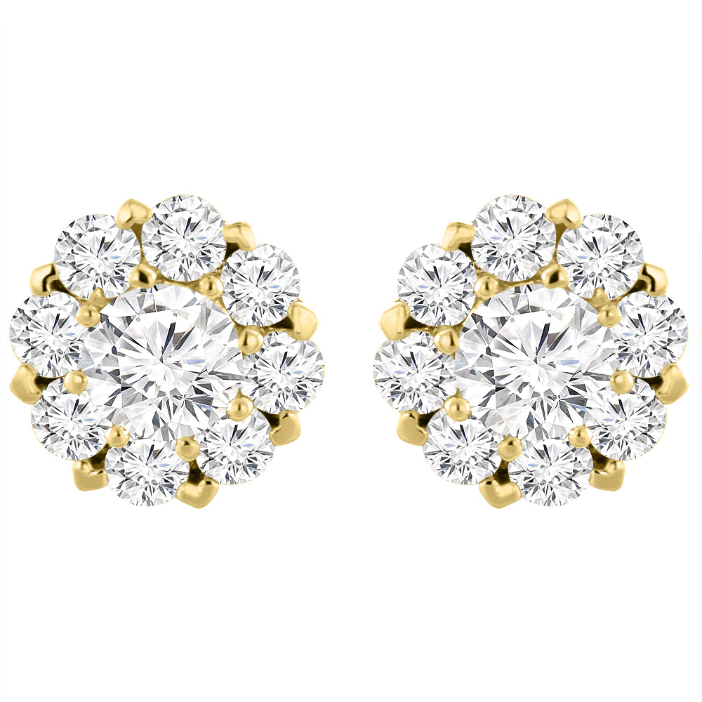 14K Yellow Gold 2.5 cttw Genuine Diamond Earrings Halo Round 5.5 mm