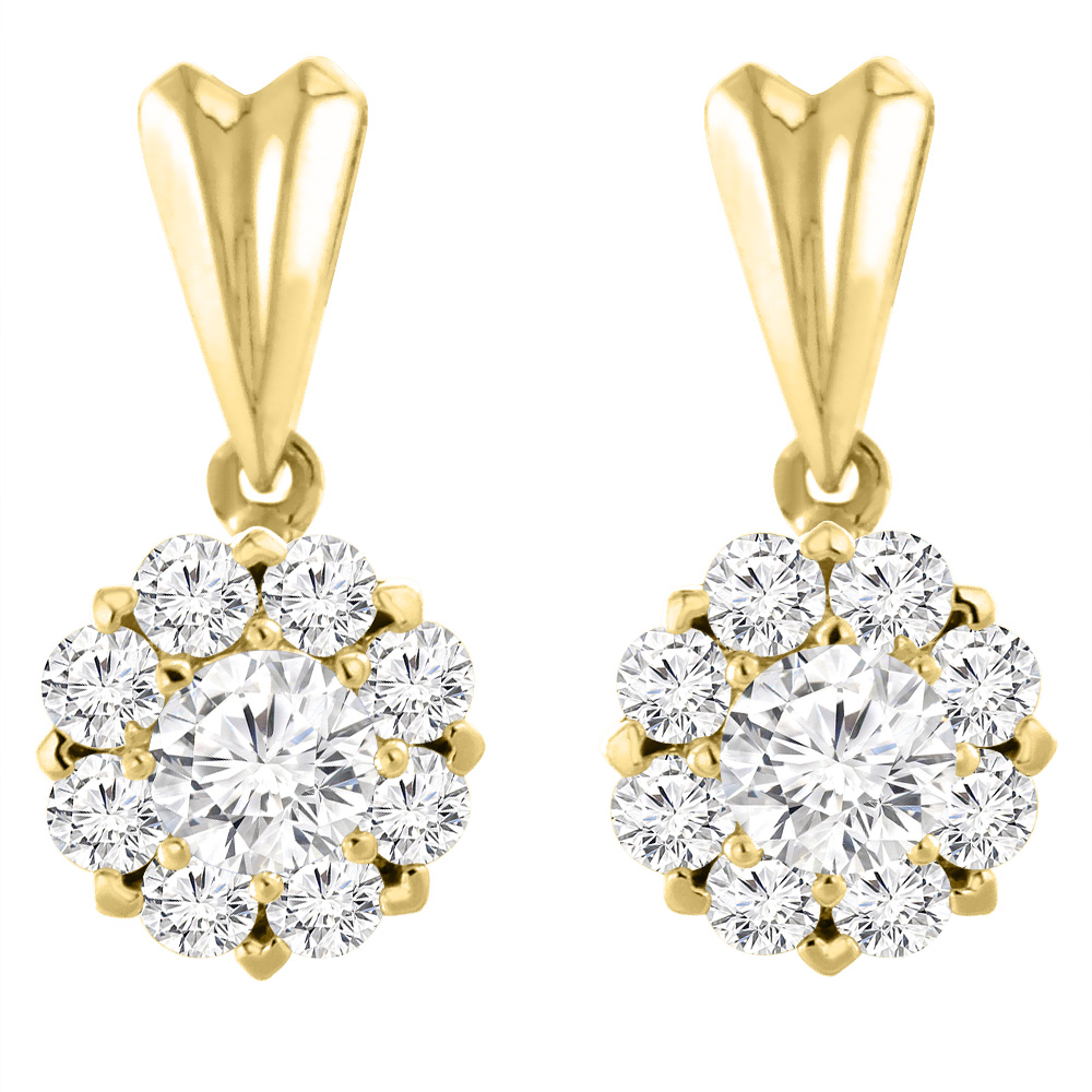 14K Yellow Gold 1.2 cttw Genuine Diamond Earrings Halo Round 4.1 mm