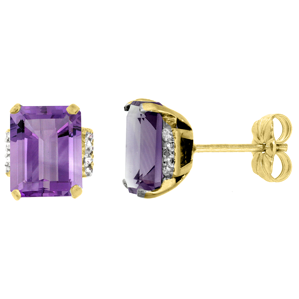 10K YELLOW GOLD 0.02 CTTW DIAMOND NATURAL AMETHYST EARRINGS OCTAGON 8X6 MM