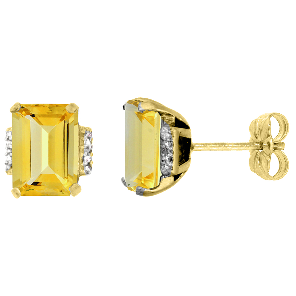 10K YELLOW GOLD 0.02 CTTW DIAMOND NATURAL CITRINE EARRINGS OCTAGON 8X6 MM