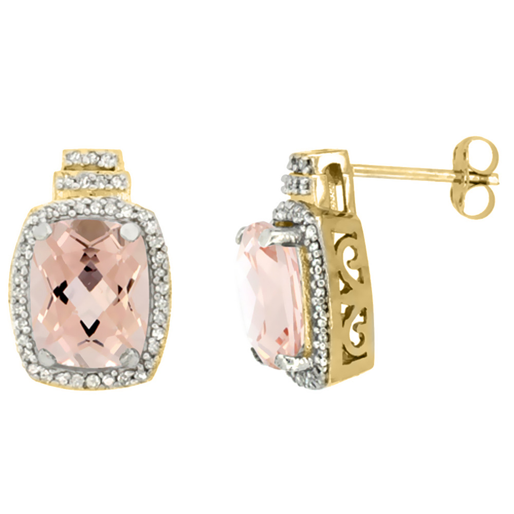 10K YELLOW GOLD 0.29 CTTW DIAMOND NATURAL MORGANITE EARRINGS OCTAGON CUSHION 8X6 MM