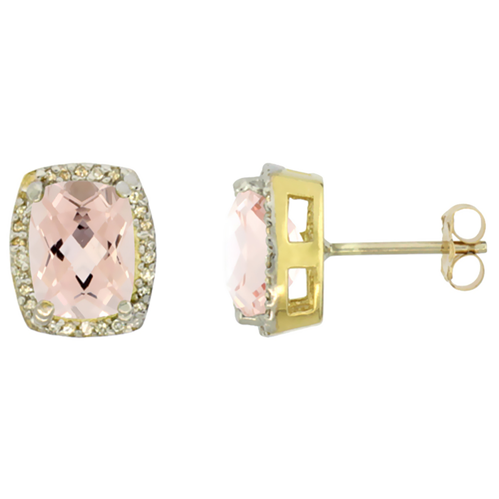 10K YELLOW GOLD DIAMOND NATURAL MORGANITE EARRINGS OCTAGON CUSHION 8X6 MM