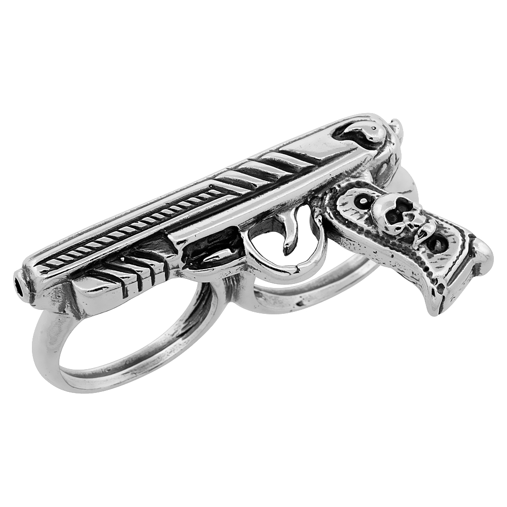 Sterling Silver Two Finger Gun Ring Colt 45, 1/4 inch wide