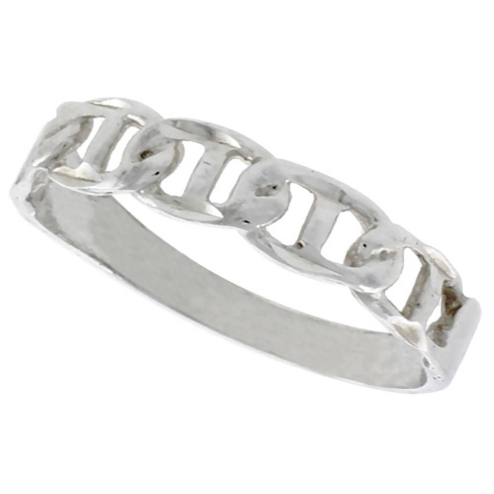 Sterling Silver Tiny Mariner Link Chain Ring Polished finish 3/16 inch wide sizes 6-9