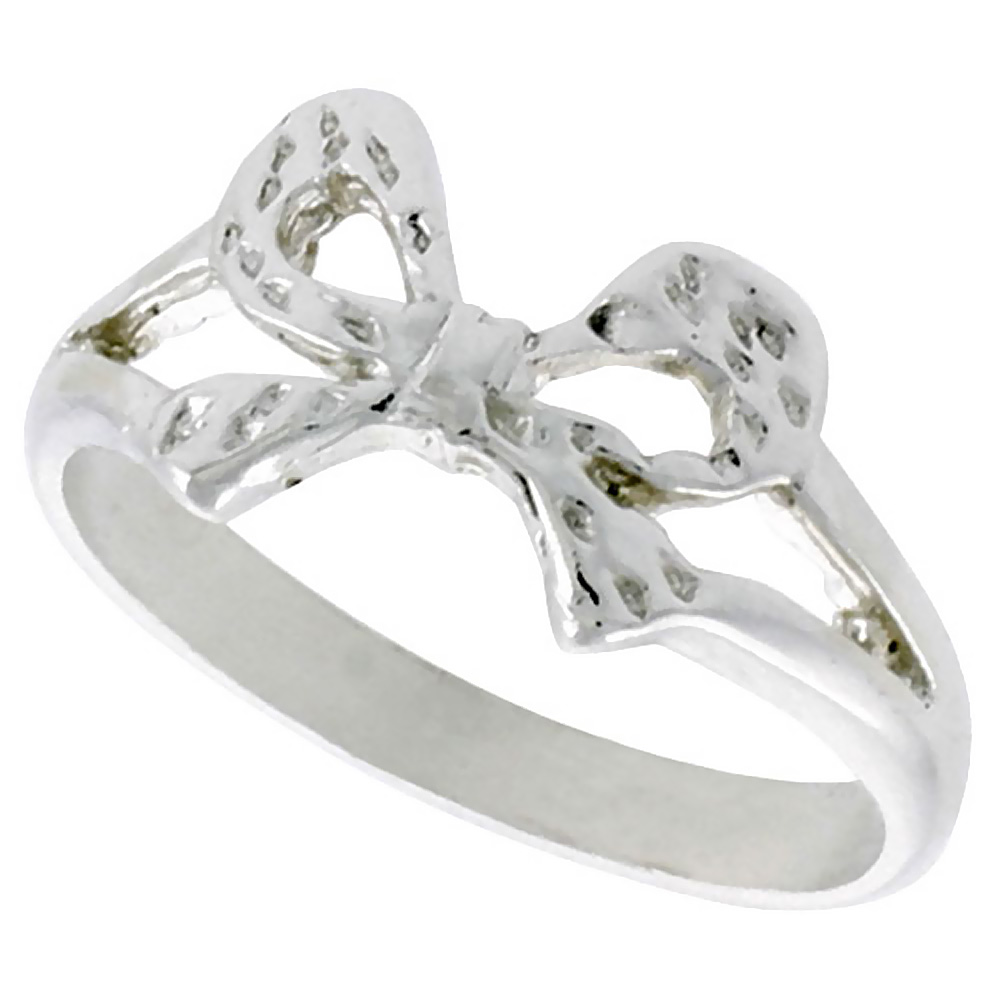 Sterling Silver Dainty Bow Ring Polished finish 5/16 inch wide sizes 6-9