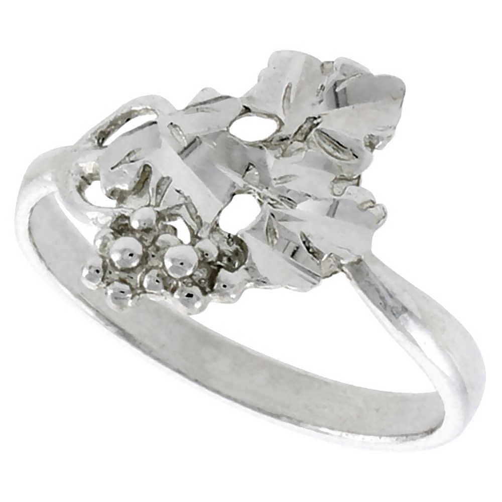 STERLING SILVER GRAPE VINE RING POLISHED FINISH 5/8 INCH WIDE, SIZES 6 - 9