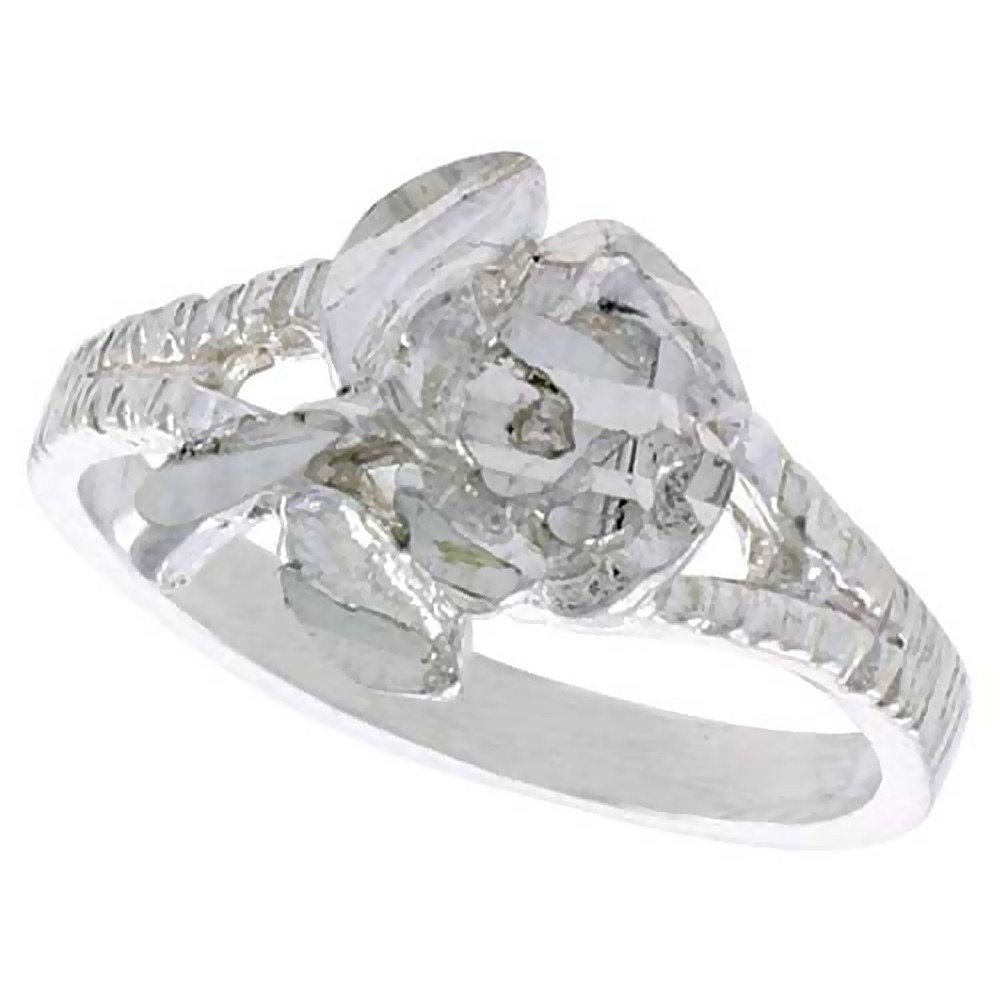 STERLING SILVER FLORAL RING POLISHED FINISH 3/8 INCH WIDE, SIZES 6 - 9,