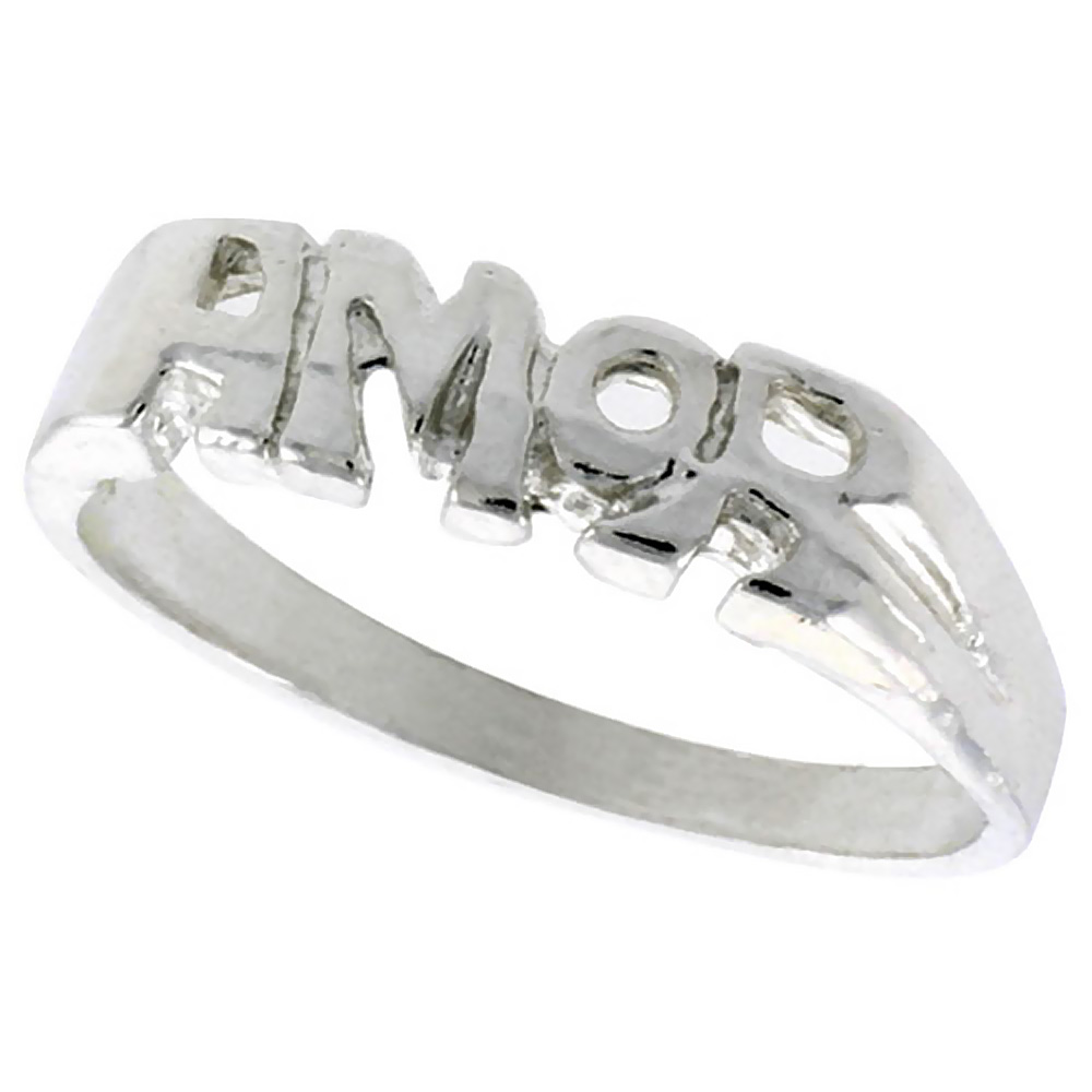 Sterling Silver AMOR Ring Polished finish 3/16 inch wide sizes 6-9