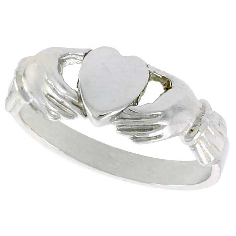 STERLING SILVER FENIAN CLADDAGH RING WITHOUT CROWN 1/4 INCH WIDE SIZES 6-9